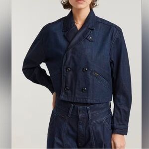 G-Star Cropped Denim Peacoat Jacket - Size Medium